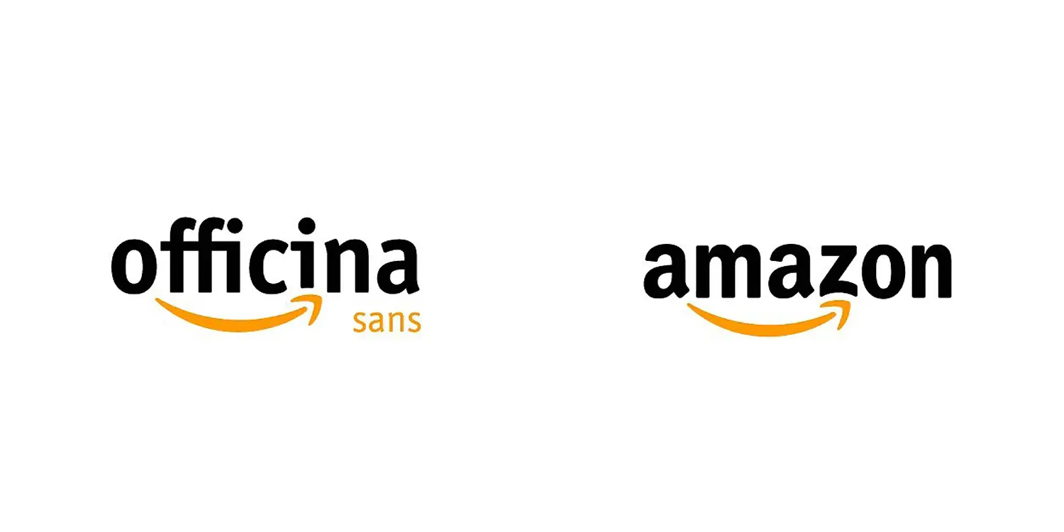 Amazon logo featuring Officina Sans typeface, representing the font choice in branding.