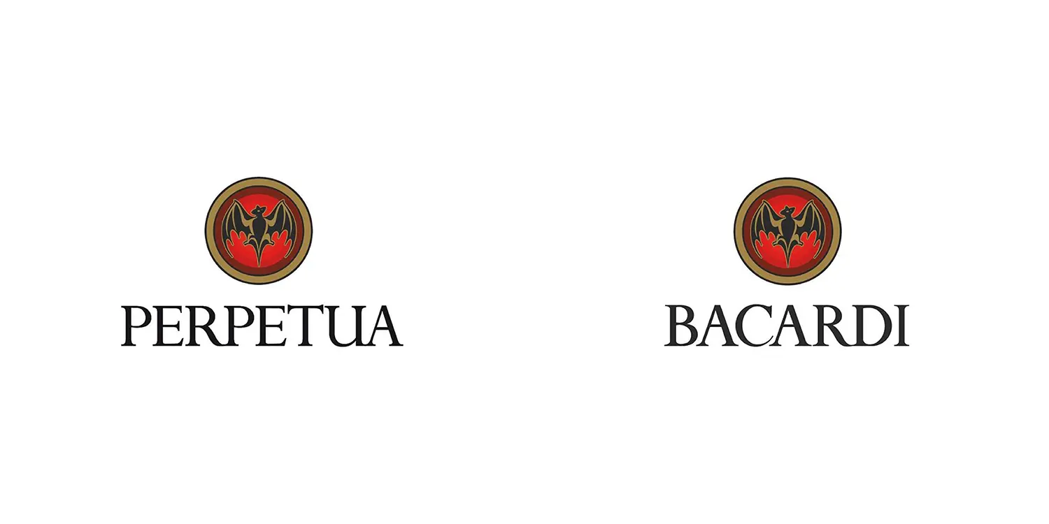 Bacardi logo featuring Perpetua typeface, highlighting the font choice in branding.