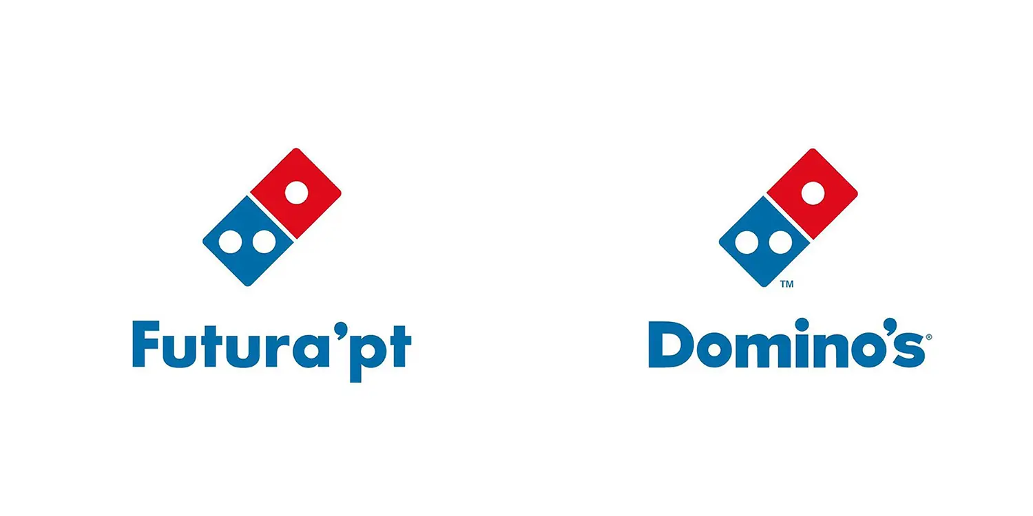 Domino's logo featuring Futura PT typeface, illustrating brand typography.