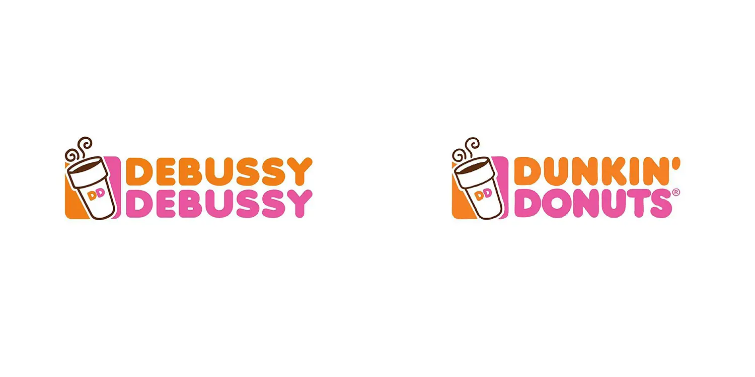 Dunkin' Donuts logo featuring Debussy typeface, representing iconic brand typography.