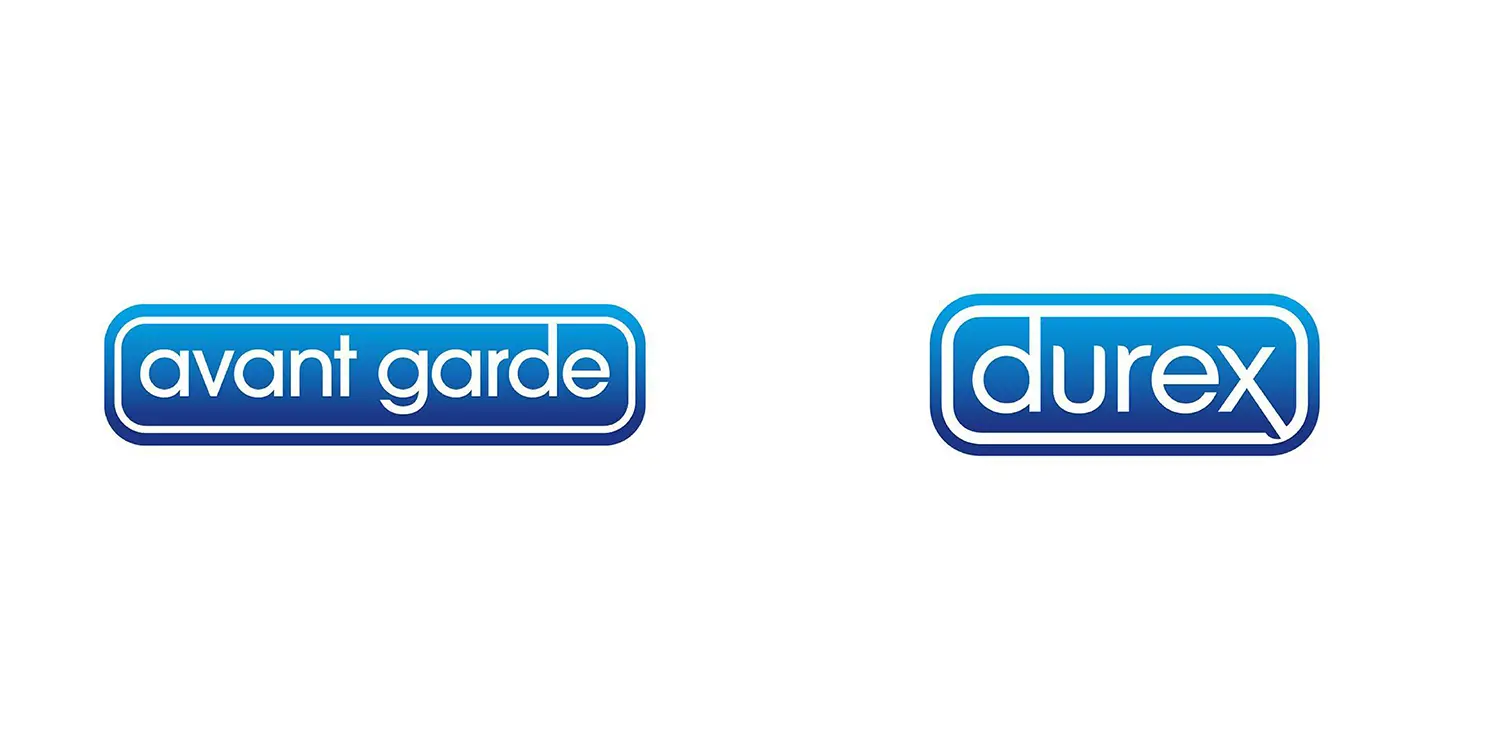 Durex logo featuring Avant Garde typeface, highlighting brand typography choices.