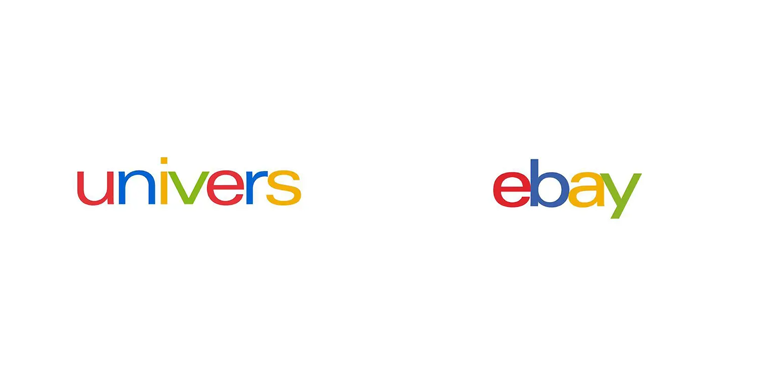 eBay logo featuring Univers typeface, illustrating branding font choices.