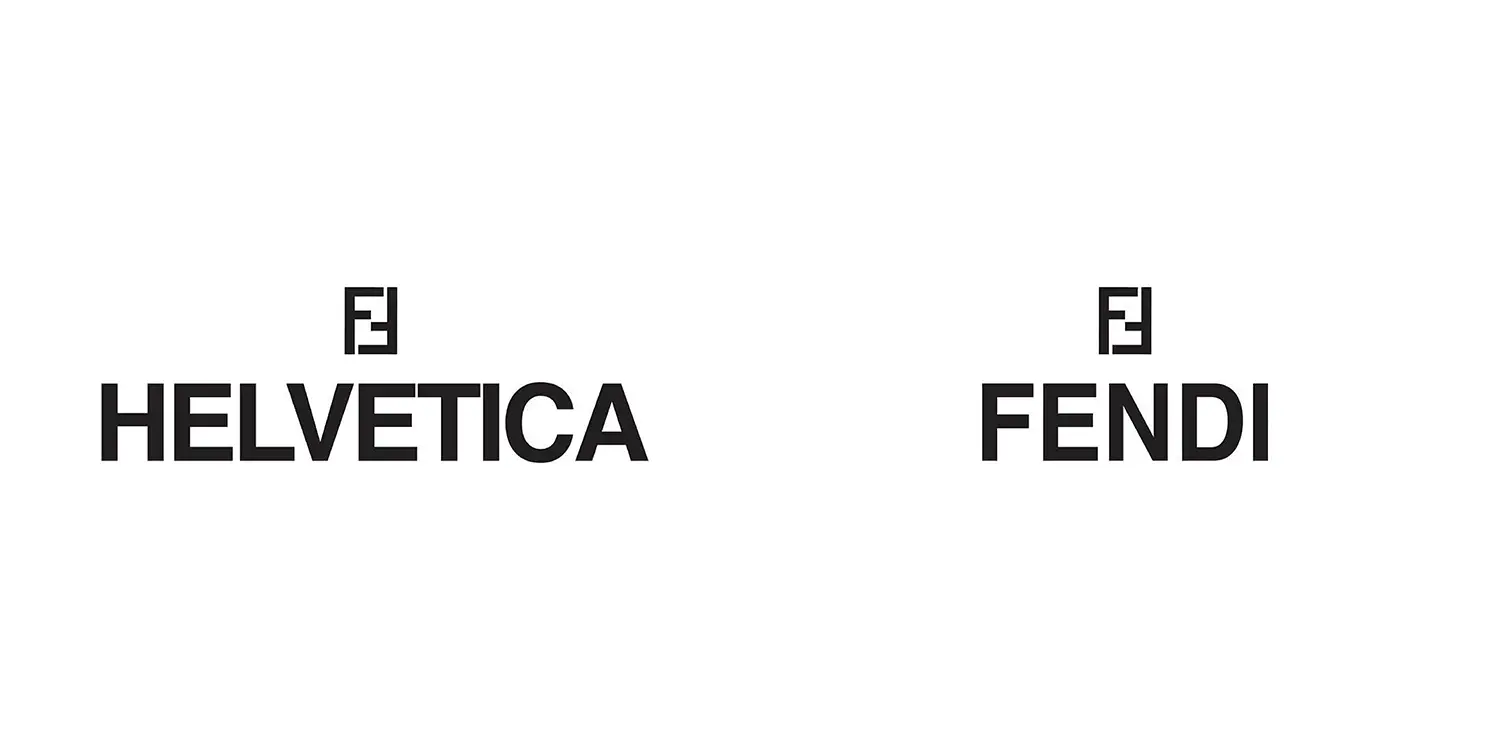 Fendi logo featuring Helvetica typeface, showcasing brand typography choices.