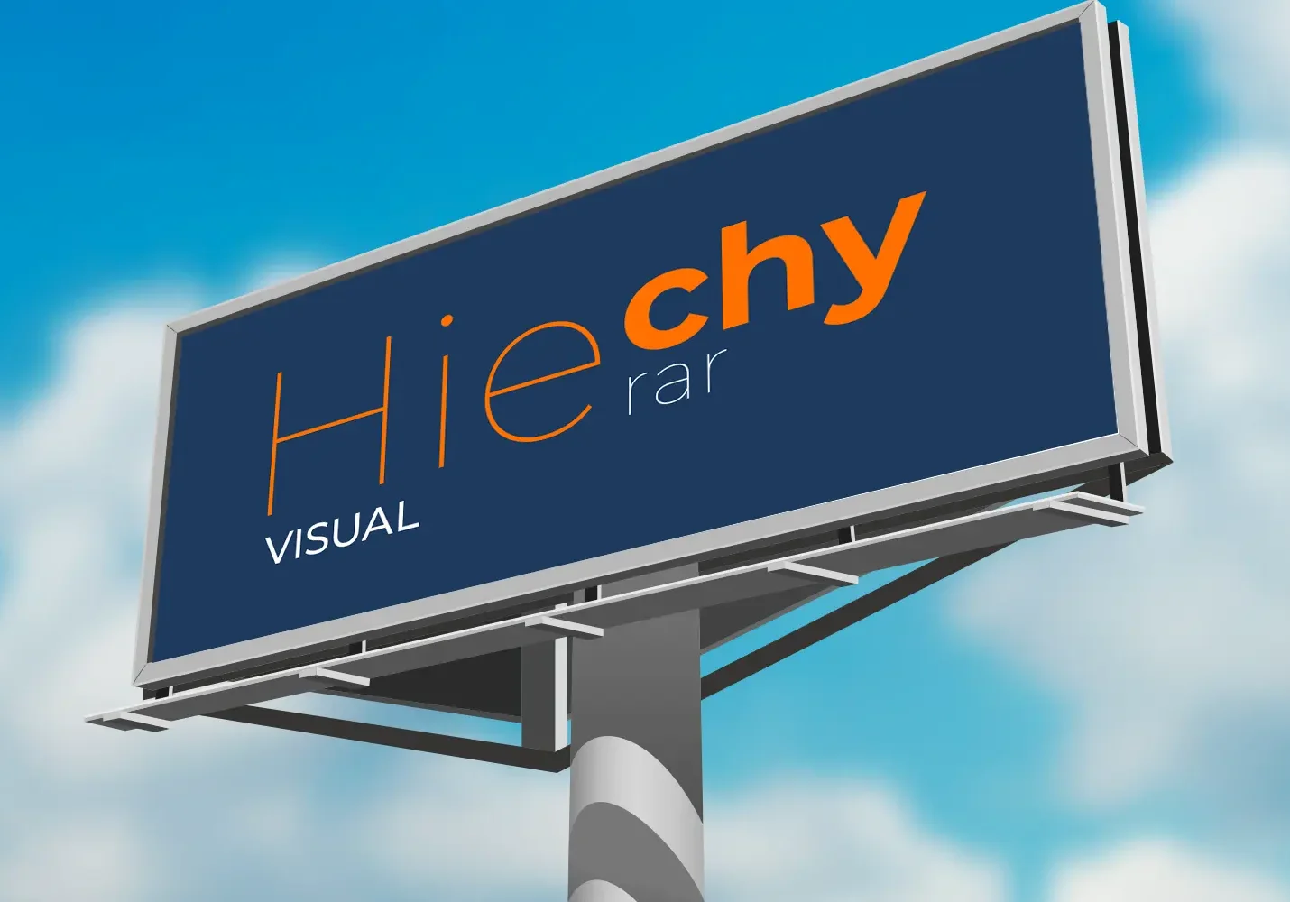 his image highlights the word 'Hierarchy' in bold orange, with a sleek navy background, representing the concept of visual hierarchy in modern design. Created for Maverick's social media post.